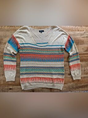Sisters Lightweight Knit Boho Southwestern Geometric Sweater One Size